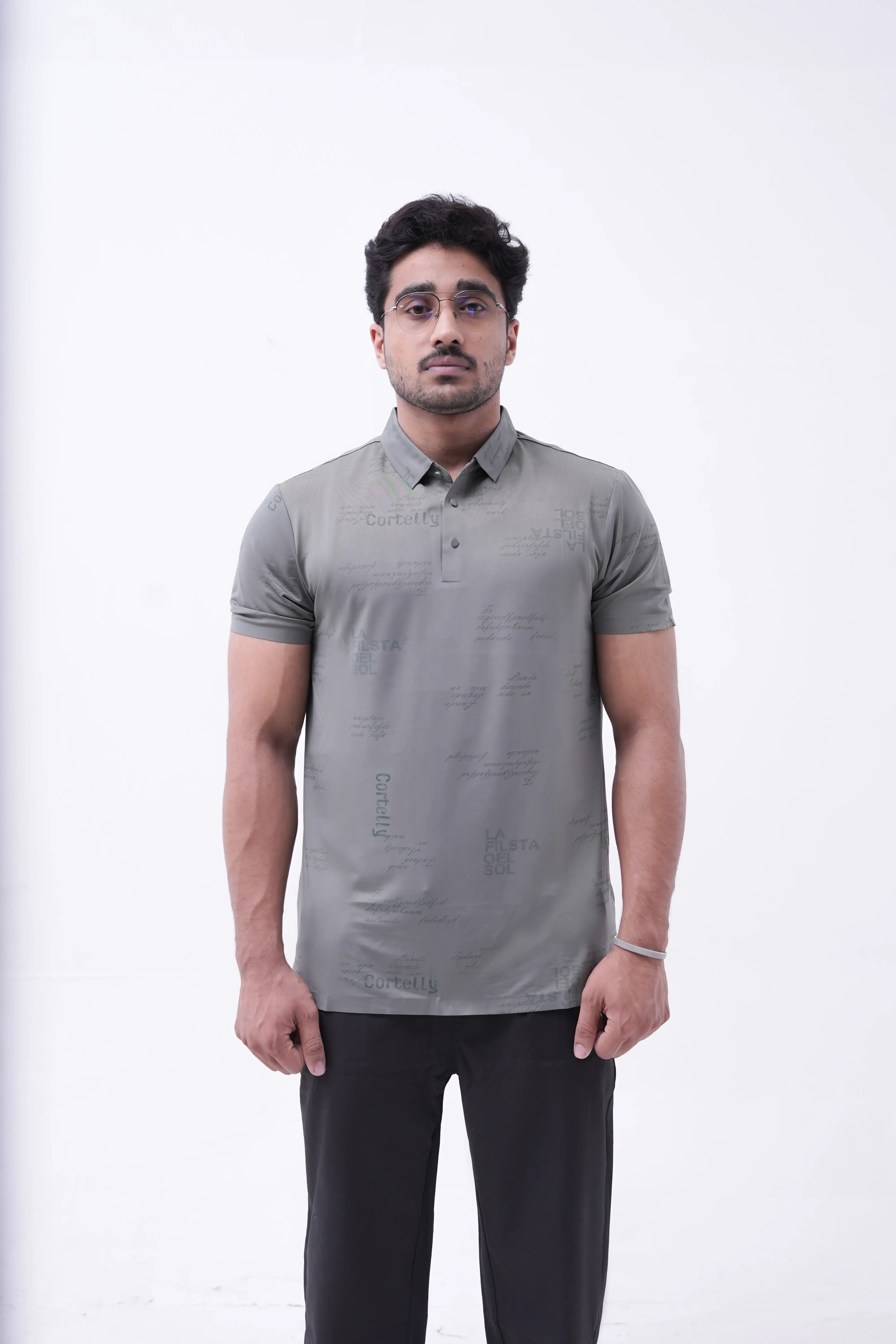 Olive Script Print Polo