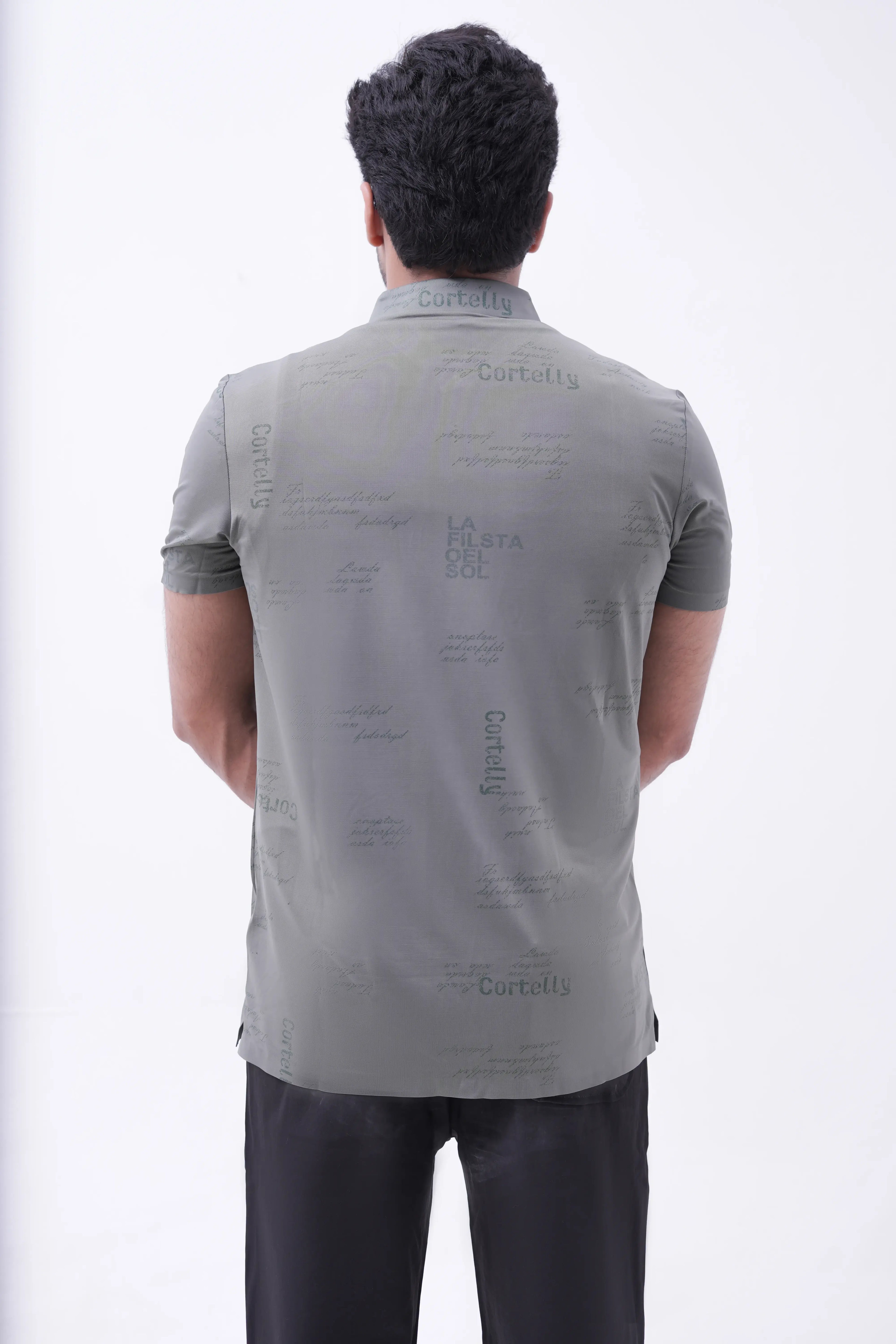 Olive Script Print Polo