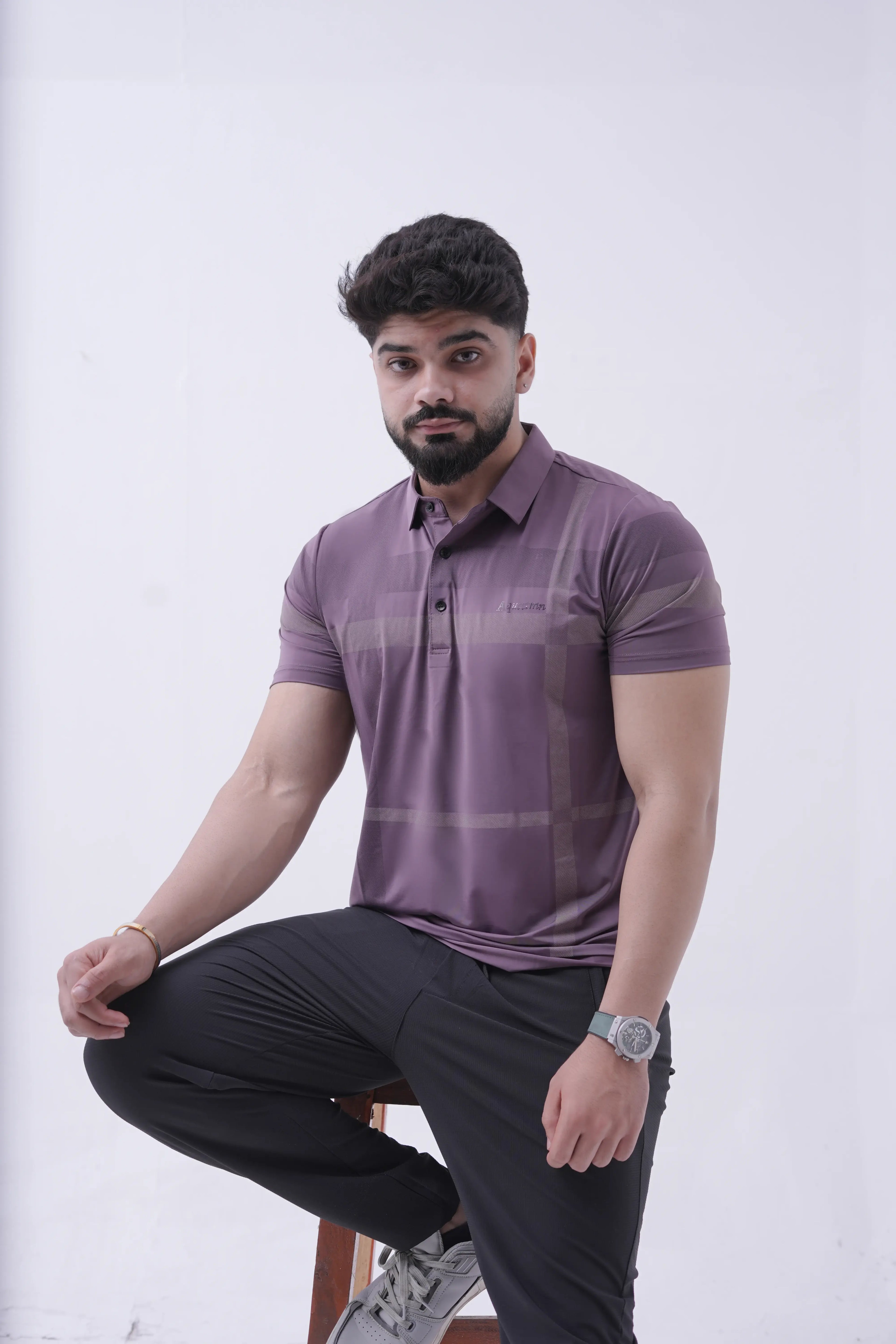 Mauve Check Performance Polo